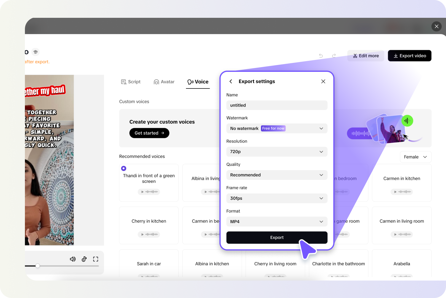 Export & share the video with custom voice